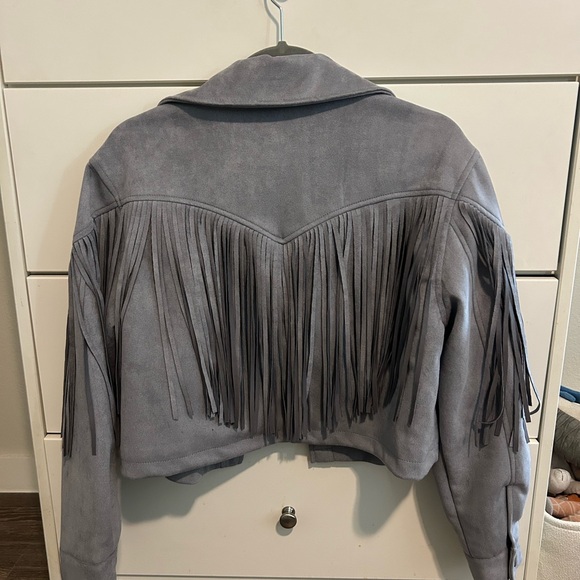 Forever 21 Gray Faux Suede Fringe Jacket - Picture 2 of 3